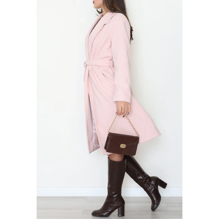 Balıksırtı Astarlı Uzun Kaşe Kaban Tozpembe - 31806.1839.