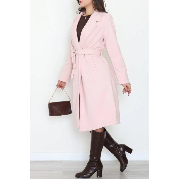 Balıksırtı Astarlı Uzun Kaşe Kaban Tozpembe - 31806.1839.