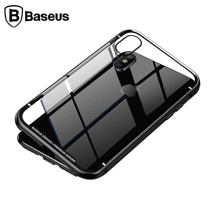 Baseus İPhone Xs Max Arkası Cam Manyetik Metal Frame Kılıf-(1903)