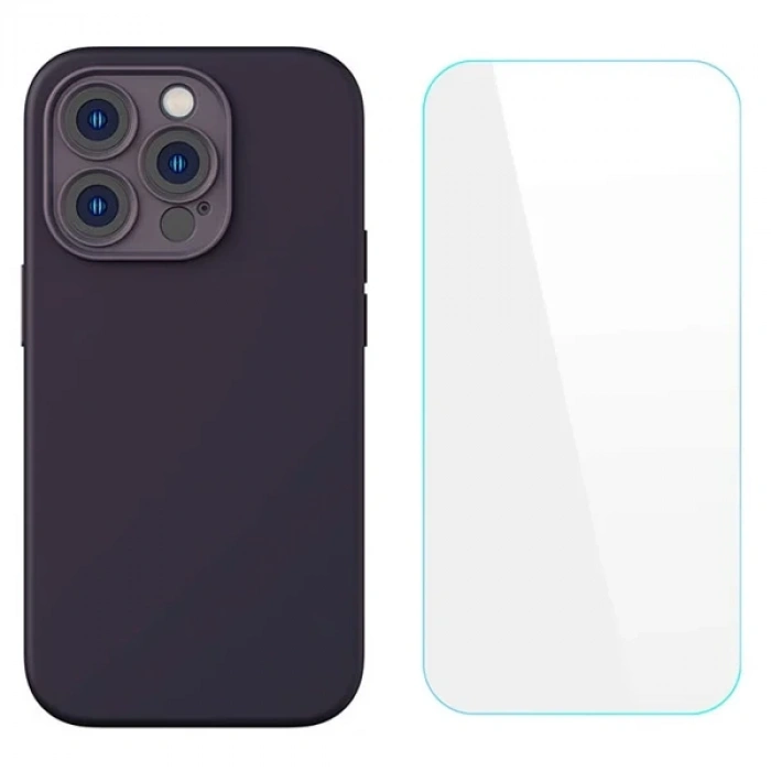 Baseus Liquid Silica iPhone 14 Pro Silikon Kılıf + Tempered Ekran Koruyucu Set-(1903)
