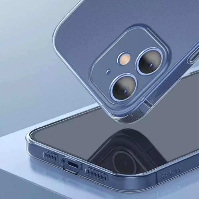 Baseus Simple Case iPhone 12 6.1 İnce Şeffaf Silikon Kılıf Kamera Korumalı-(1903)