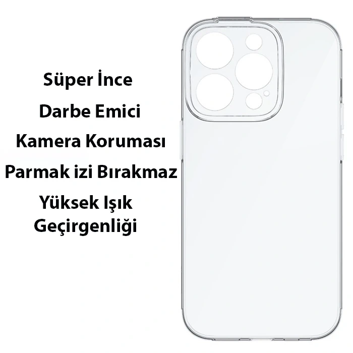 Baseus Simple Case iPhone 14 Pro 6.1 Kamera Korumalı İnce Silikon Şeffaf Kılıf-(1903)