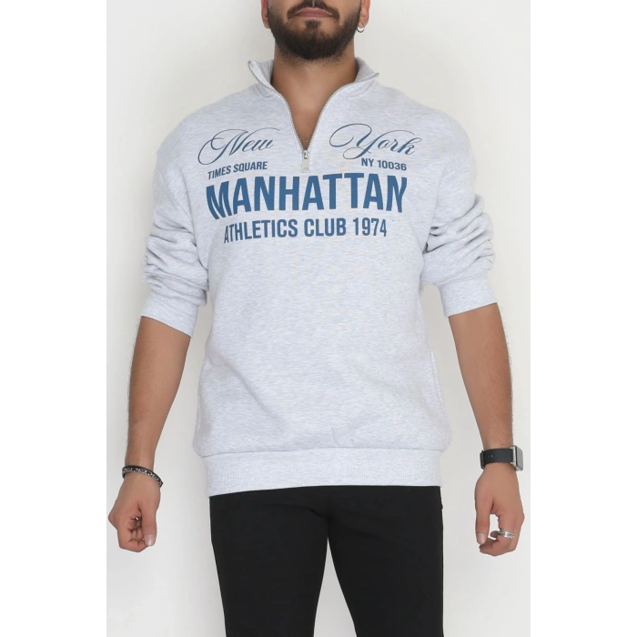 Baskılı 3 İplik Şardonlu Erkek Sweat Gri - 42585.1872.