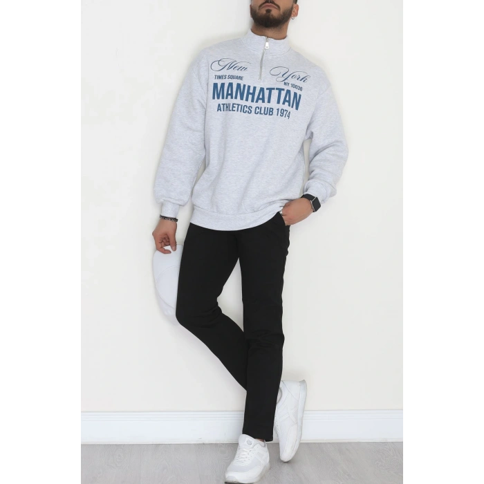 Baskılı 3 İplik Şardonlu Erkek Sweat Gri - 42585.1872.