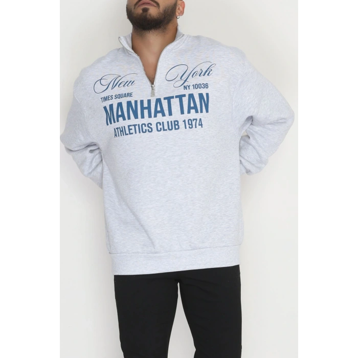 Baskılı 3 İplik Şardonlu Erkek Sweat Gri - 42585.1872.