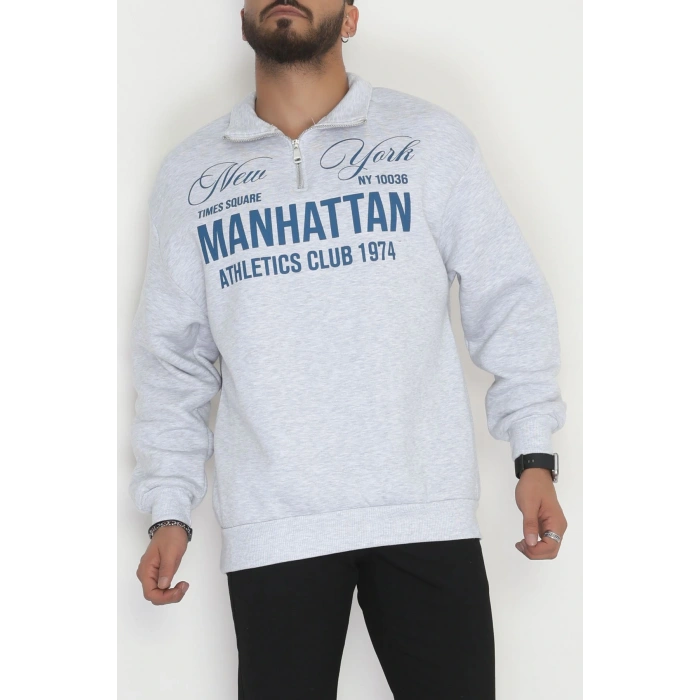 Baskılı 3 İplik Şardonlu Erkek Sweat Gri - 42585.1872.