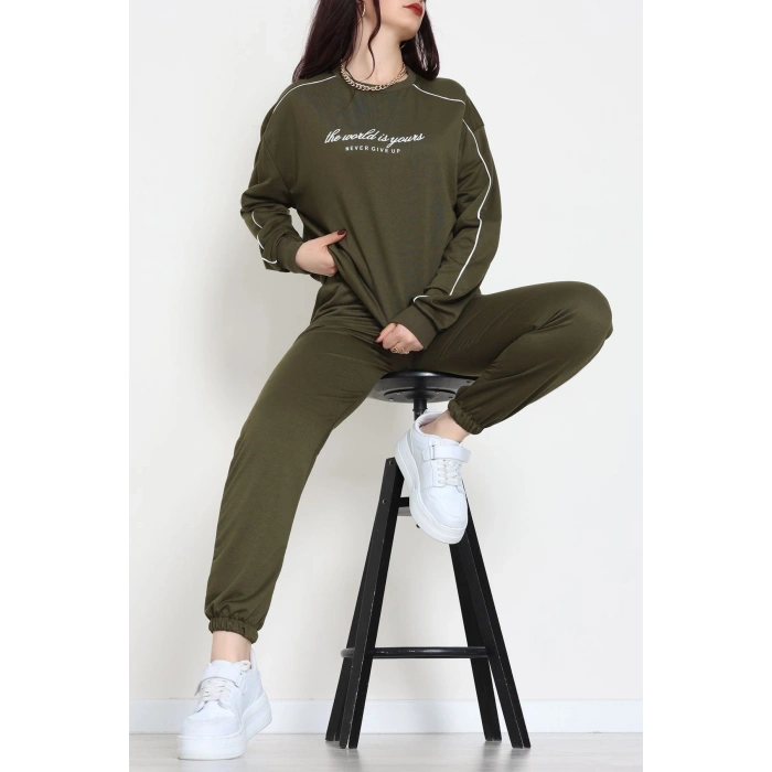 Baskılı Biyeli Eşofman Takımı Haki - 20075.1857.