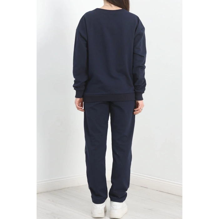 Baskılı Biyeli Eşofman Takımı Lacivertbeyaz - 20075.1857.