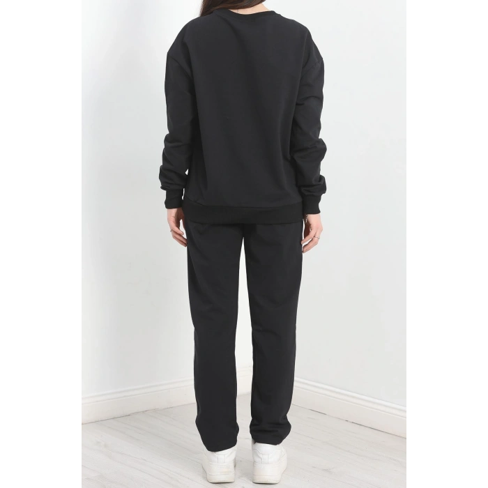 Baskılı Biyeli Eşofman Takımı Siyahbeyaz - 20075.1857.