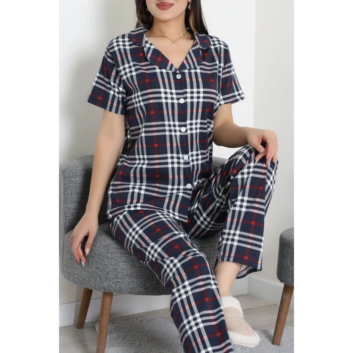 Baskılı Düğmeli Pijama Takım Lacikırmızı - 50776.1773.