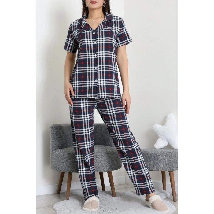 Baskılı Düğmeli Pijama Takım Lacikırmızı - 50776.1773.