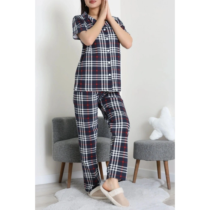 Baskılı Düğmeli Pijama Takım Lacikırmızı - 50776.1773.