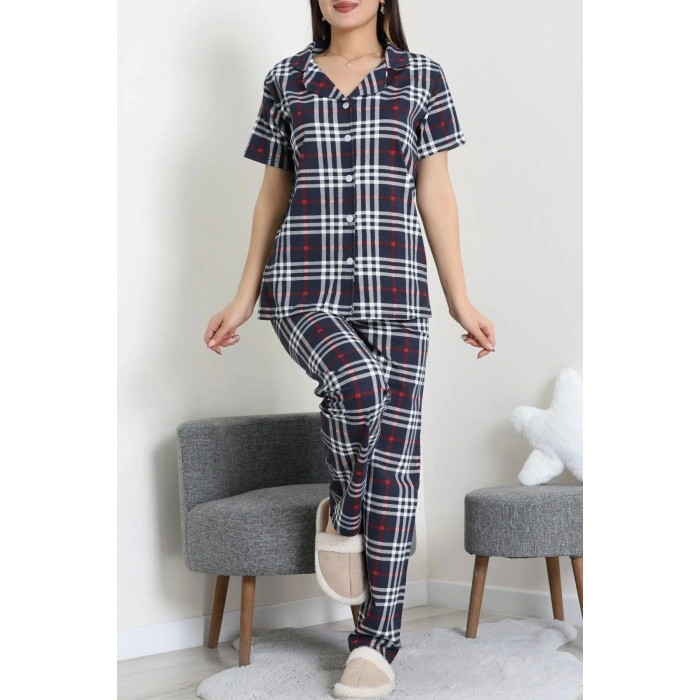 Baskılı Düğmeli Pijama Takım Lacikırmızı - 50776.1773.