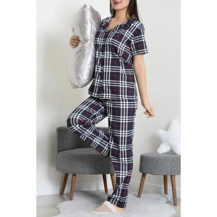 Baskılı Düğmeli Pijama Takım Lacikırmızı - 50776.1773.