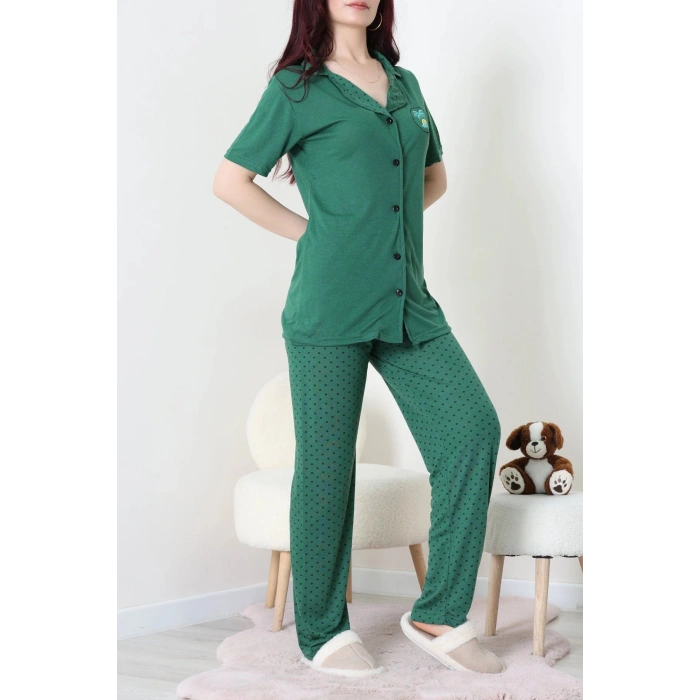 Baskılı Düğmeli Pijama Takım Zümrüt - 50776.1773.