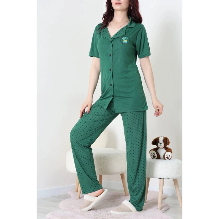 Baskılı Düğmeli Pijama Takım Zümrüt - 50776.1773.