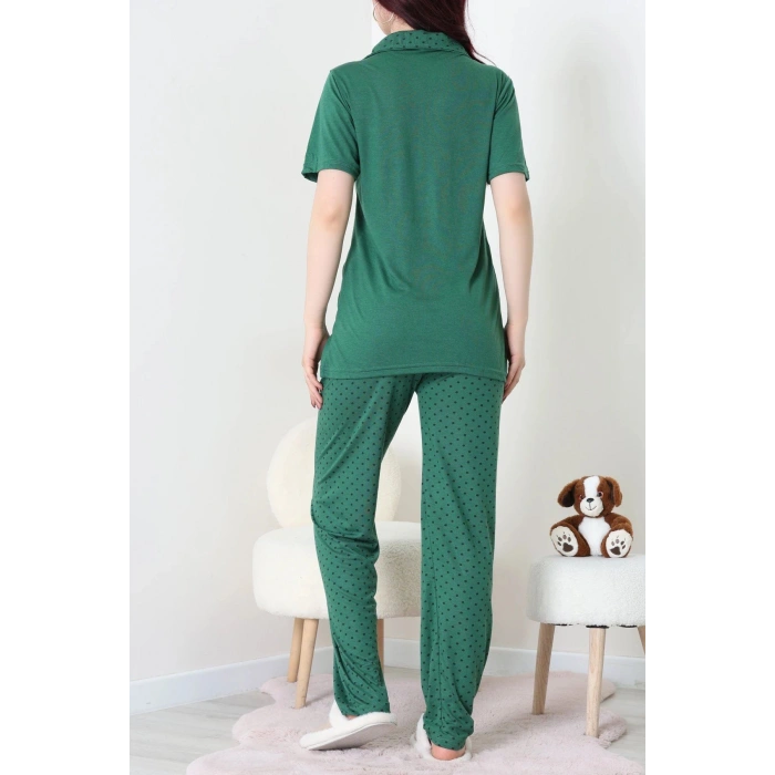 Baskılı Düğmeli Pijama Takım Zümrüt - 50776.1773.