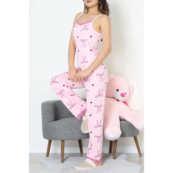 Baskılı İp Askılı Milan Pijama Takımı Pembe - 320.1287.