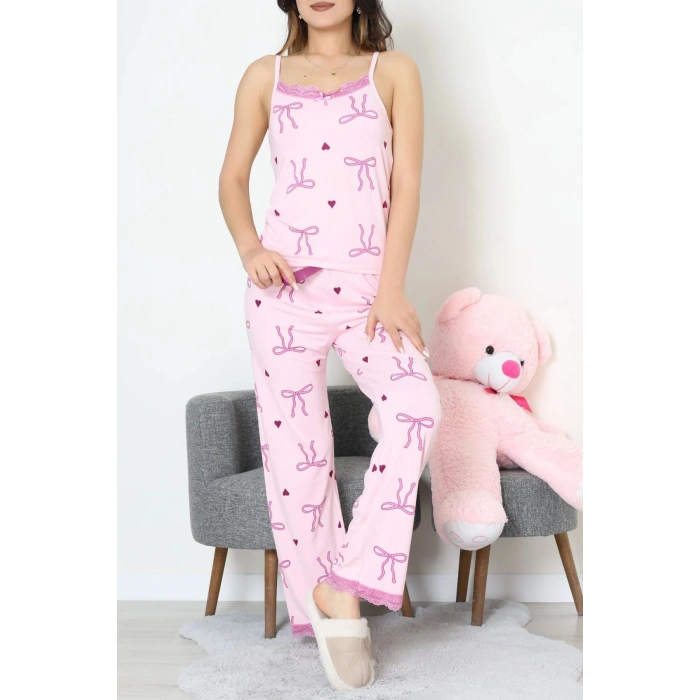 Baskılı İp Askılı Milan Pijama Takımı Pembe - 320.1287.
