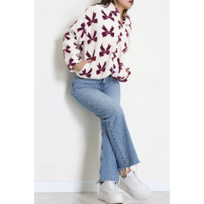 Baskılı Kapşonlu Polar Ceket Ekrumürdüm - 31711.1247.