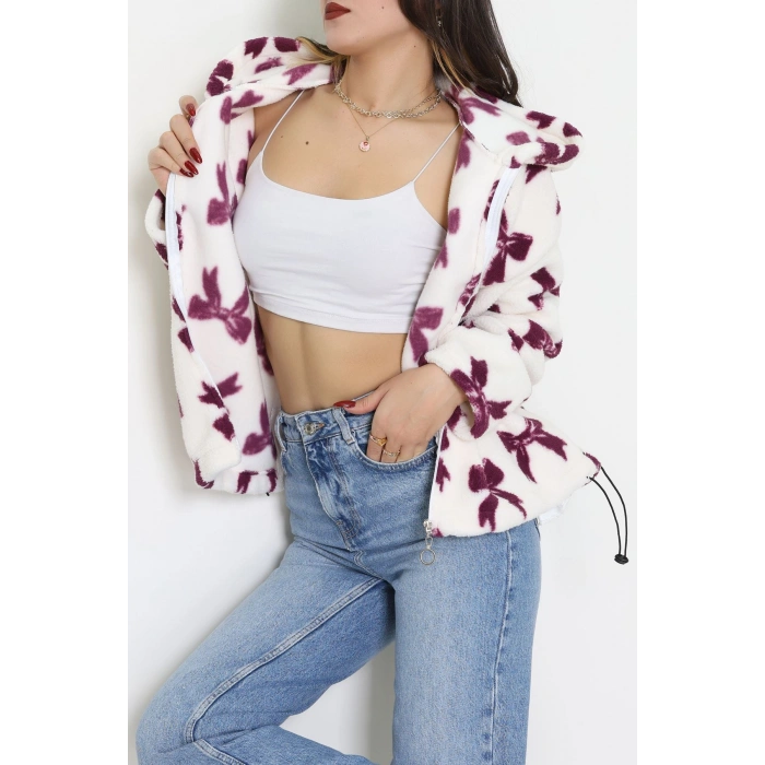 Baskılı Kapşonlu Polar Ceket Ekrumürdüm - 31711.1247.