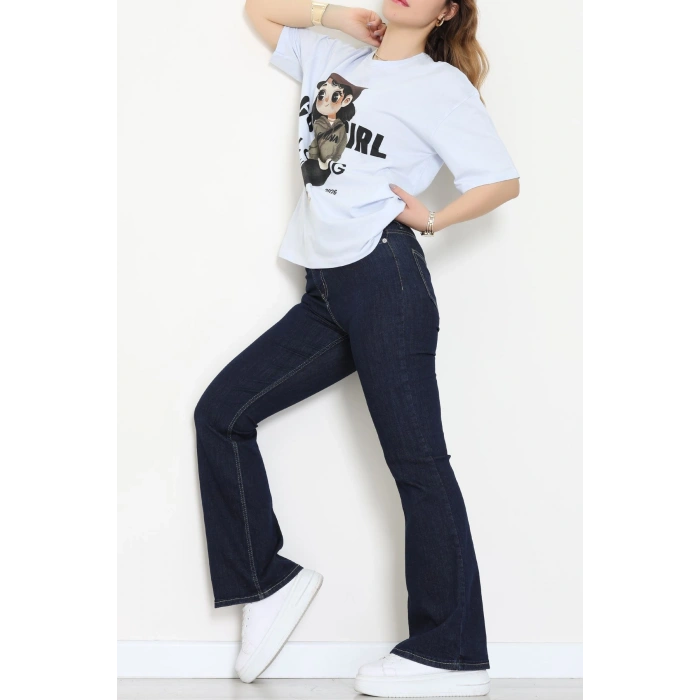 Baskılı Kompakt Penye Tişört Açıkmavi - 55044.1872.