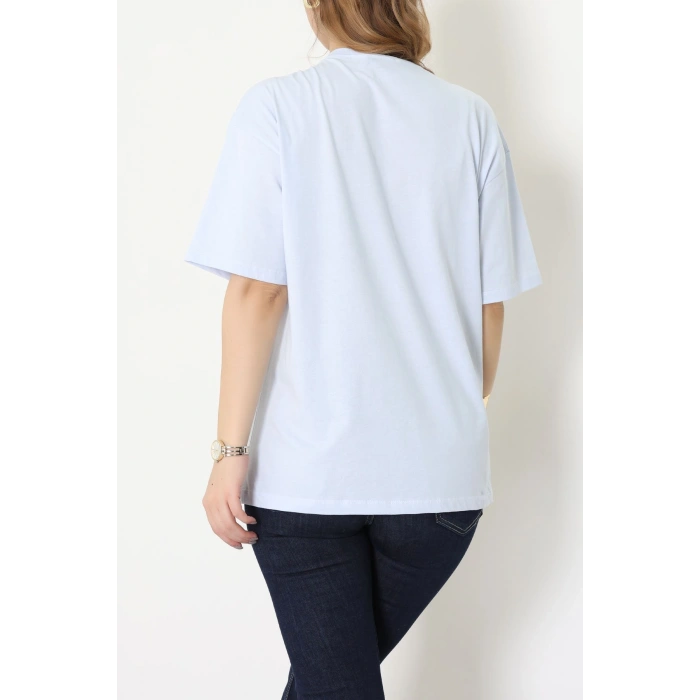 Baskılı Kompakt Penye Tişört Açıkmavi - 55044.1872.