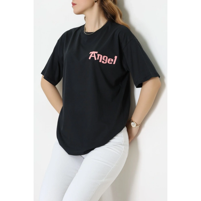 Baskılı Kompakt Penye Tişört Antipembe - 55044.1872.