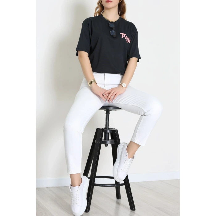 Baskılı Kompakt Penye Tişört Antipembe - 55044.1872.