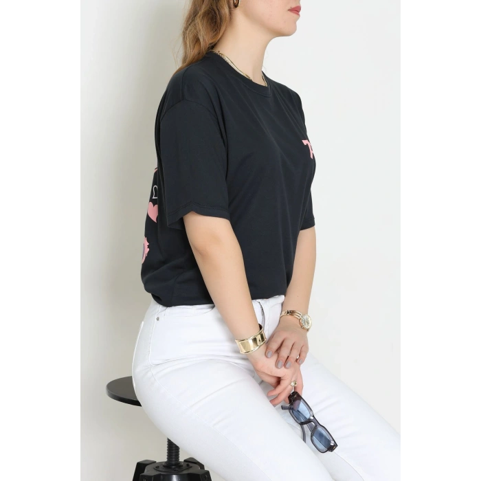 Baskılı Kompakt Penye Tişört Antipembe - 55044.1872.