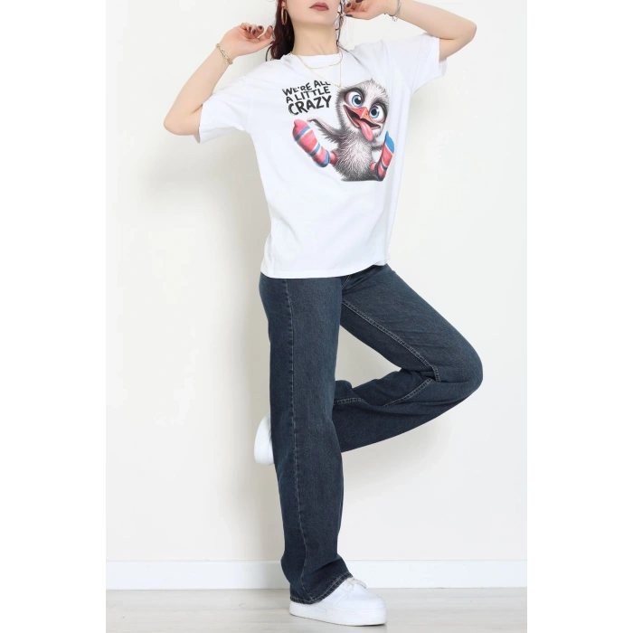 Baskılı Kompakt Penye Tişört Beyazgri - 55044.1872.