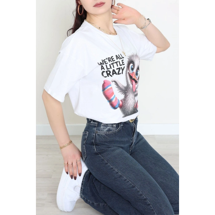 Baskılı Kompakt Penye Tişört Beyazgri - 55044.1872.