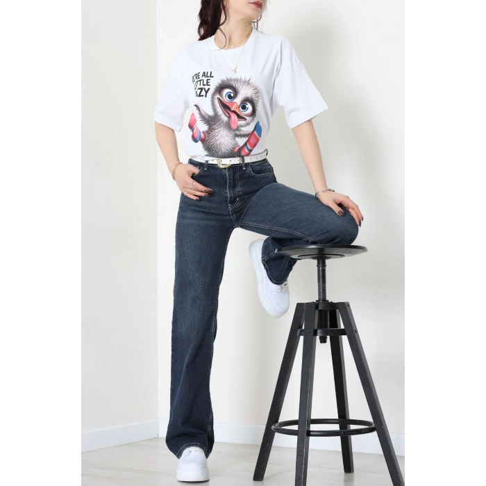 Baskılı Kompakt Penye Tişört Beyazgri - 55044.1872.