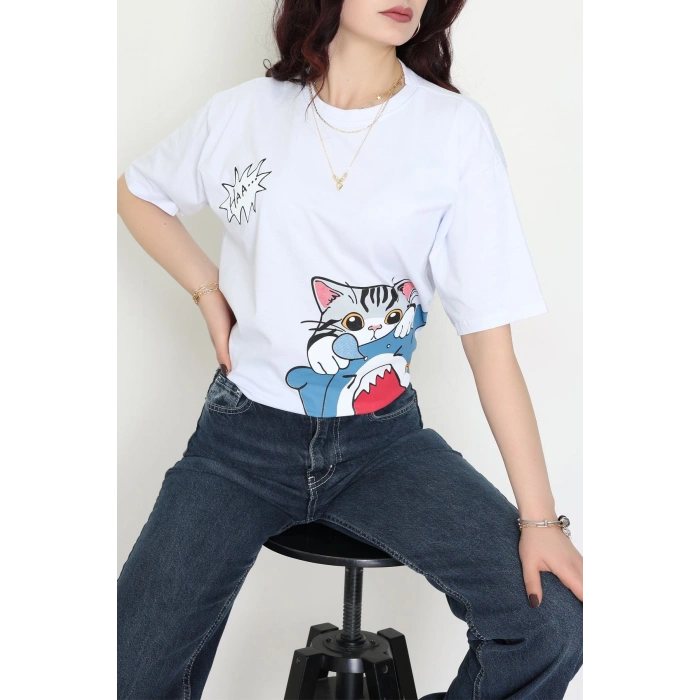 Baskılı Kompakt Penye Tişört Beyazgri1 - 55044.1872.