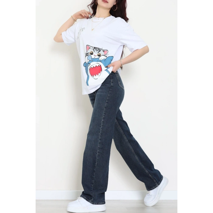 Baskılı Kompakt Penye Tişört Beyazgri1 - 55044.1872.