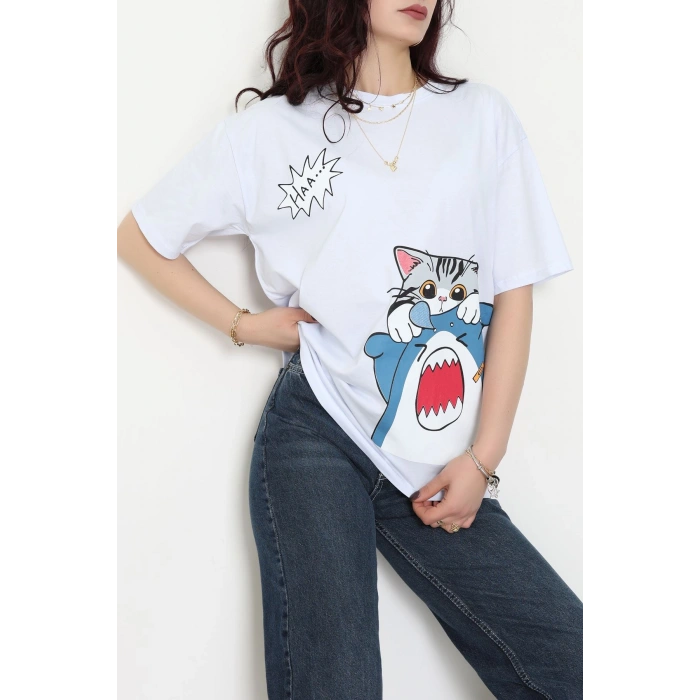 Baskılı Kompakt Penye Tişört Beyazgri1 - 55044.1872.