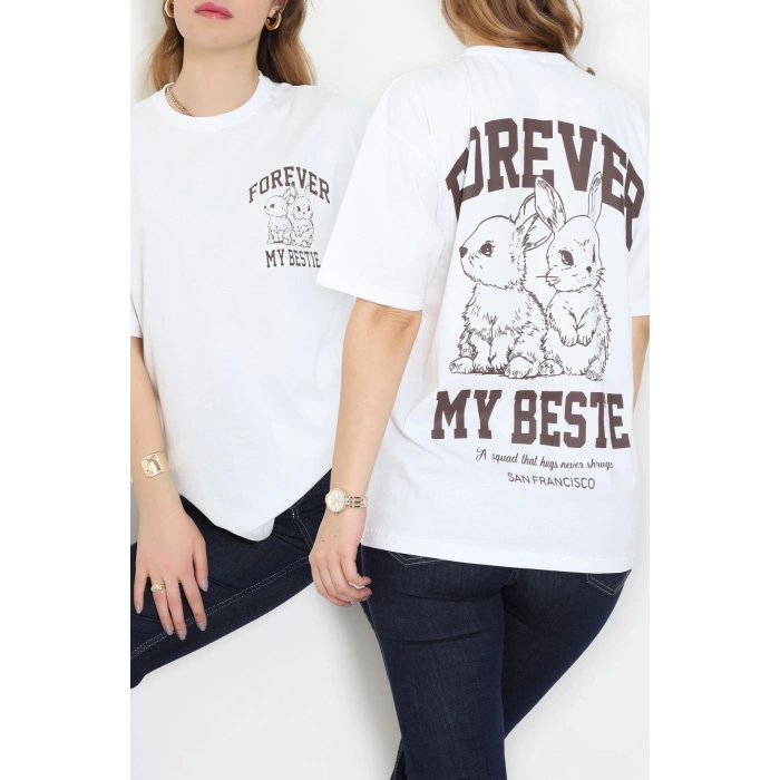 Baskılı Kompakt Penye Tişört Beyazkahve - 55044.1872.