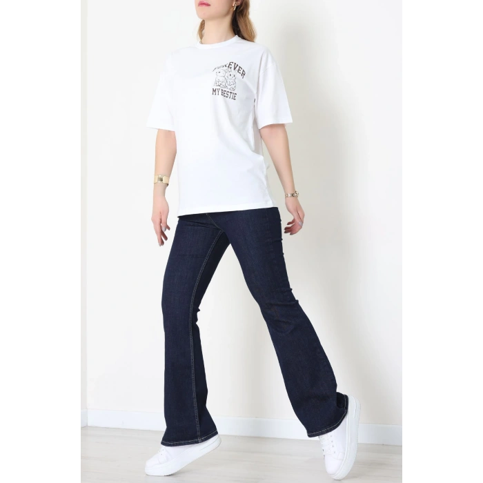 Baskılı Kompakt Penye Tişört Beyazkahve - 55044.1872.