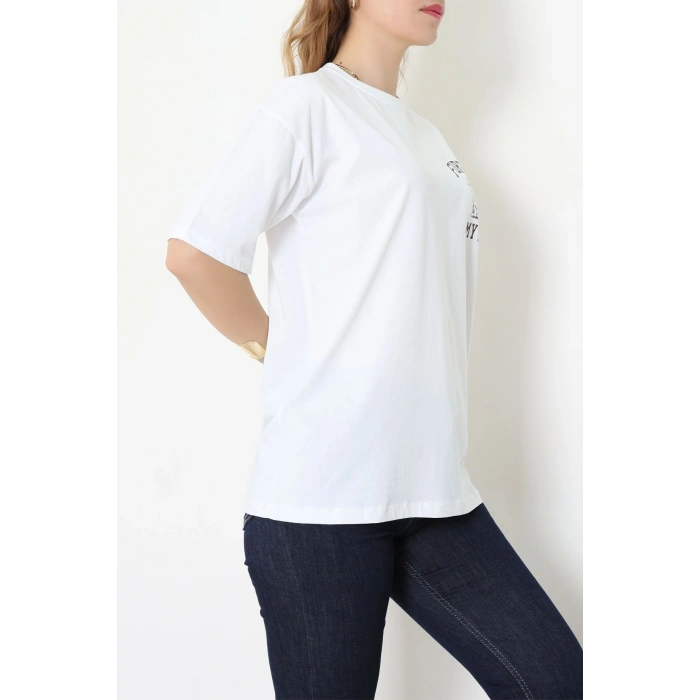 Baskılı Kompakt Penye Tişört Beyazkahve - 55044.1872.