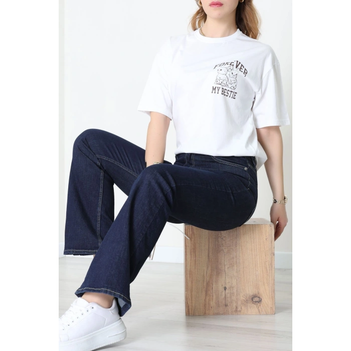 Baskılı Kompakt Penye Tişört Beyazkahve - 55044.1872.