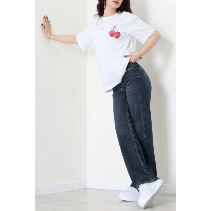 Baskılı Kompakt Penye Tişört Beyazkiraz - 55044.1872.