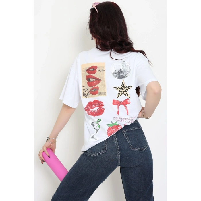 Baskılı Kompakt Penye Tişört Beyazkiraz - 55044.1872.