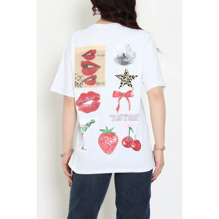 Baskılı Kompakt Penye Tişört Beyazkiraz - 55044.1872.