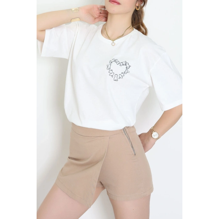 Baskılı Kompakt Penye Tişört Beyazlaci - 55044.1872.