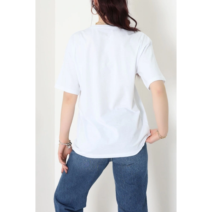 Baskılı Kompakt Penye Tişört Beyazleopar - 55044.1872.