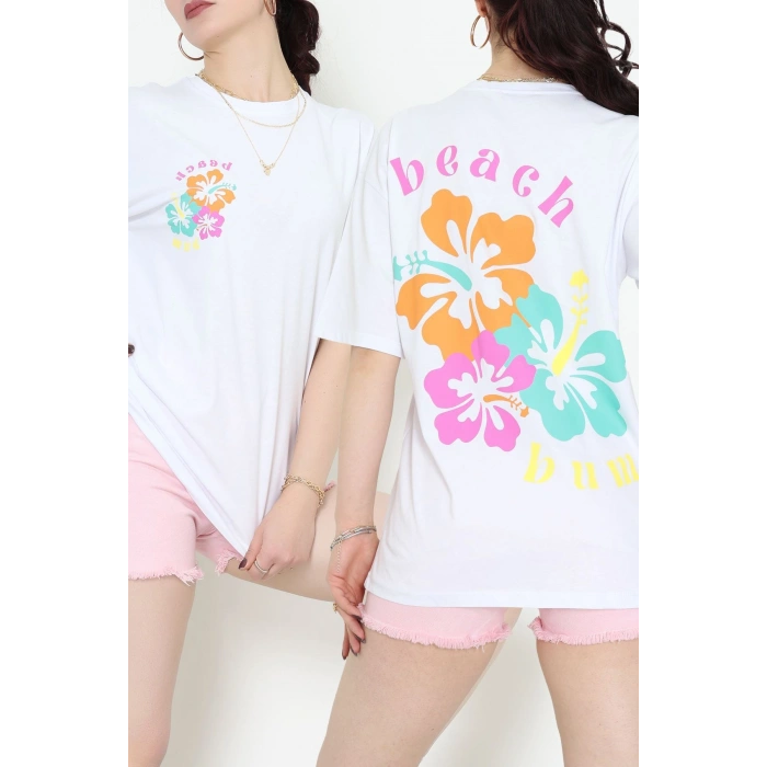 Baskılı Kompakt Penye Tişört Beyazmint - 55044.1872.