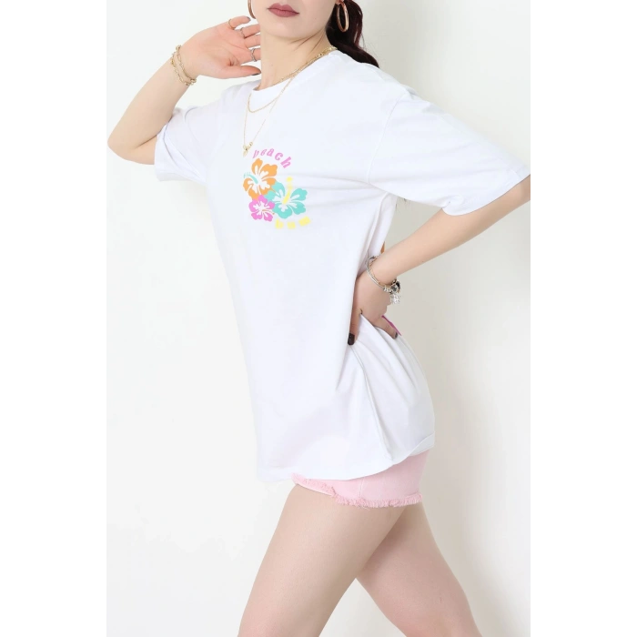 Baskılı Kompakt Penye Tişört Beyazmint - 55044.1872.