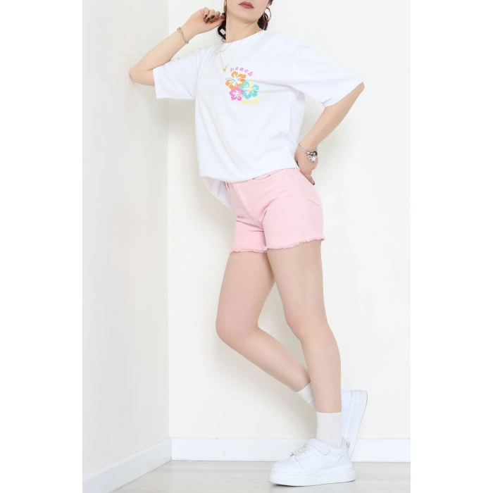 Baskılı Kompakt Penye Tişört Beyazmint - 55044.1872.