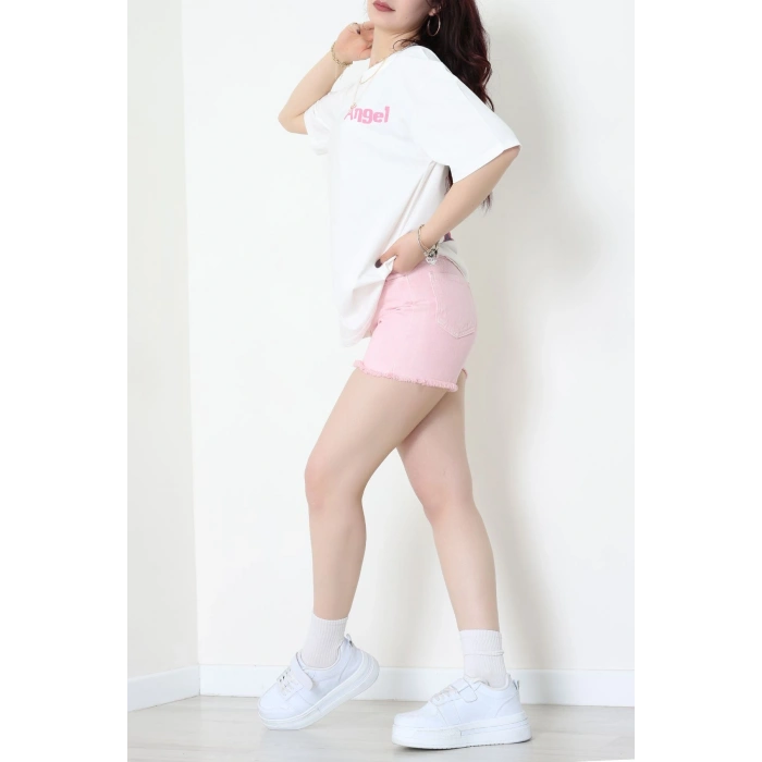 Baskılı Kompakt Penye Tişört Beyazpembe1 - 55044.1872.