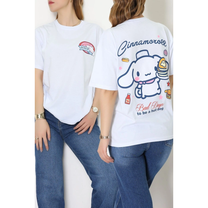 Baskılı Kompakt Penye Tişört Beyazsarı - 55044.1872.